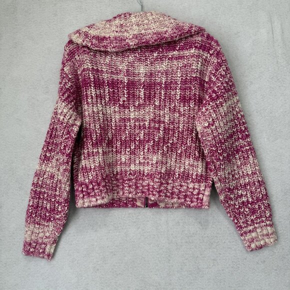 Sundance Sweater Womens Small Pink White Zip Front Collared Chunky Knit Pockets - Picture 7 of 8